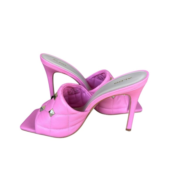 Aldo Saesa Pink Studded Square Toe Leather Heeled Sandals - Picture 8 of 10